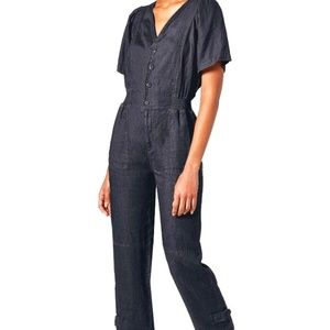 Joie Bramwell Crop Linen Jumpsuit (Caviar/Black) size XS